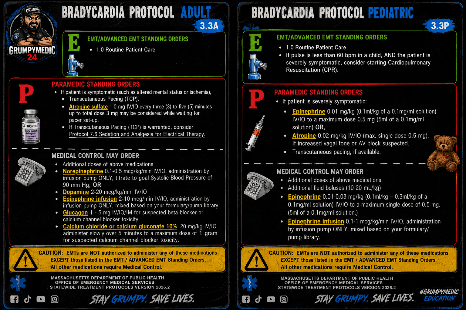 GrumpyMedic adult and pediatric bradycardia protocol quick reference