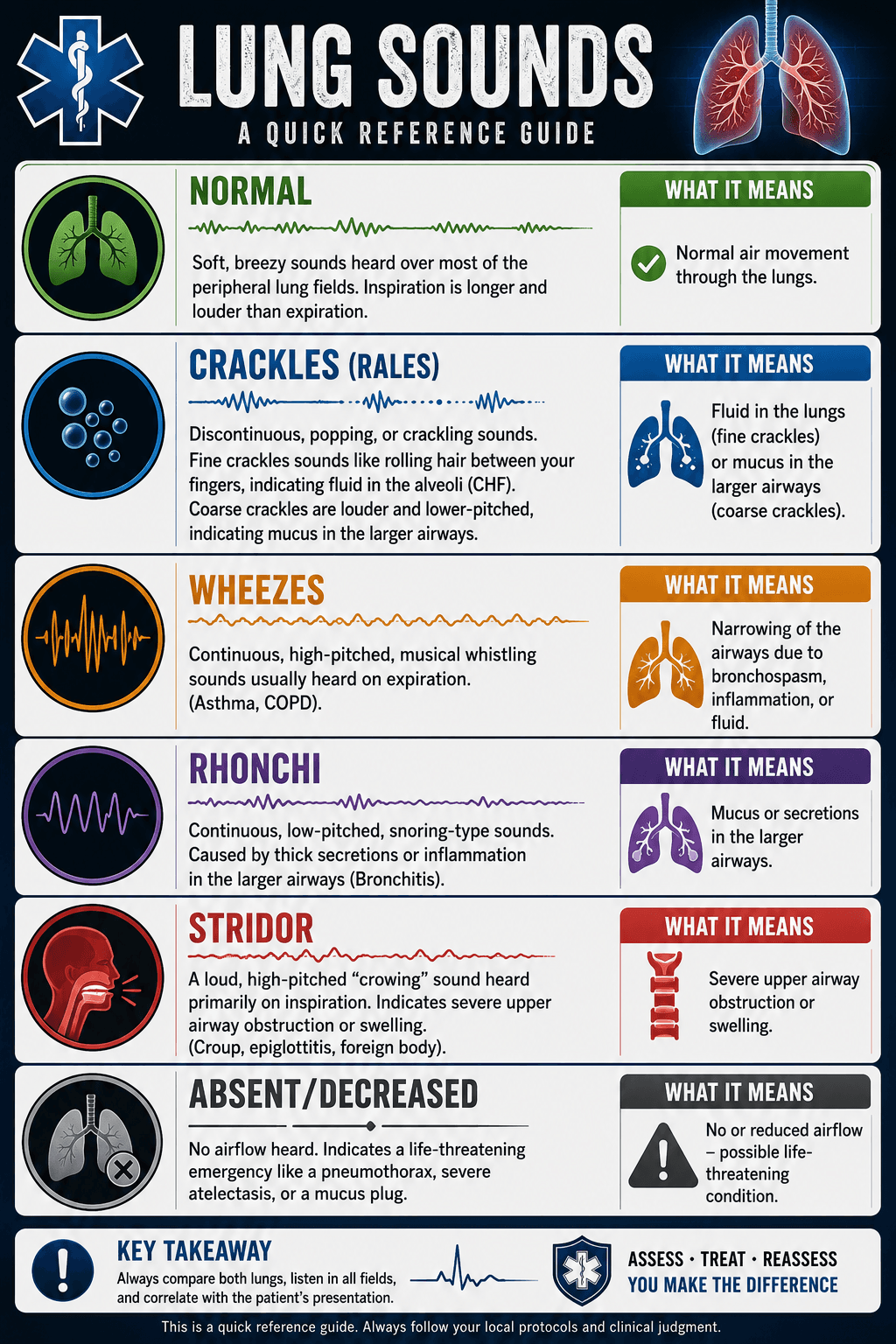 EMS lung sounds quick reference guide
